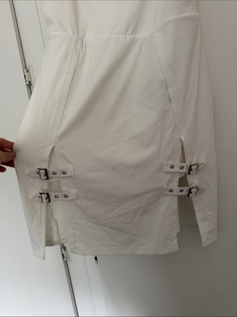 White Punk Goth Gothic Dress with Buckle Details - Picture 3 of 5